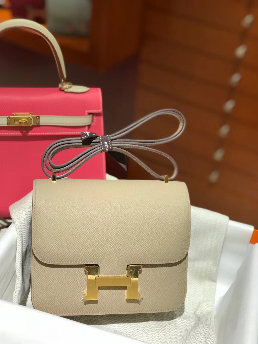 HERMES 空姐包 Constance 手掌纹 s2 风衣灰 trench 金扣