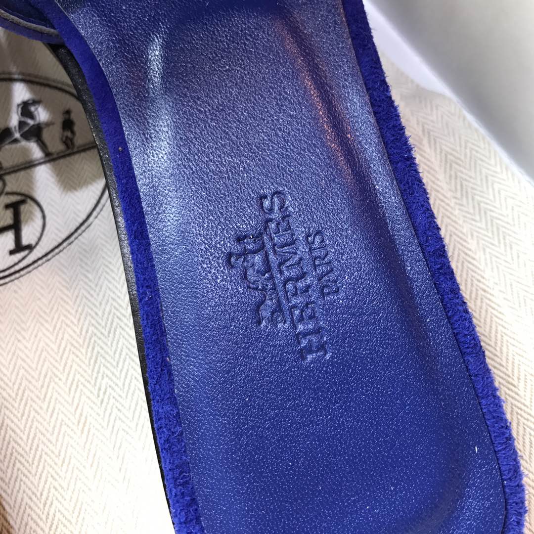 Hermes 女士拖鞋 电光蓝 亮晶晶 中跟平底都有 接受预定35-40