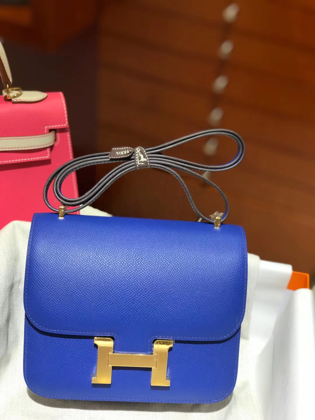 HERMES 空姐包 Constance 手掌纹 7T电光蓝 Bleu Electrique