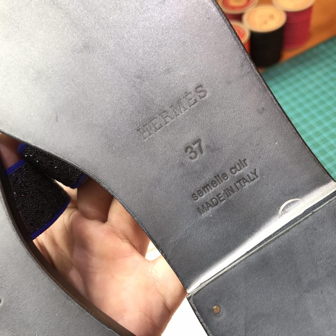 Hermes 女士拖鞋 电光蓝 亮晶晶 中跟平底都有 接受预定35-40