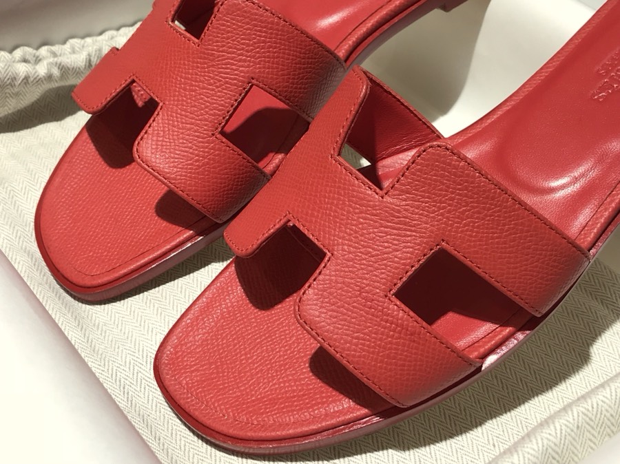 Hermes 经典款拖鞋  高端订制  独家品质 中国红同色底 Epsom