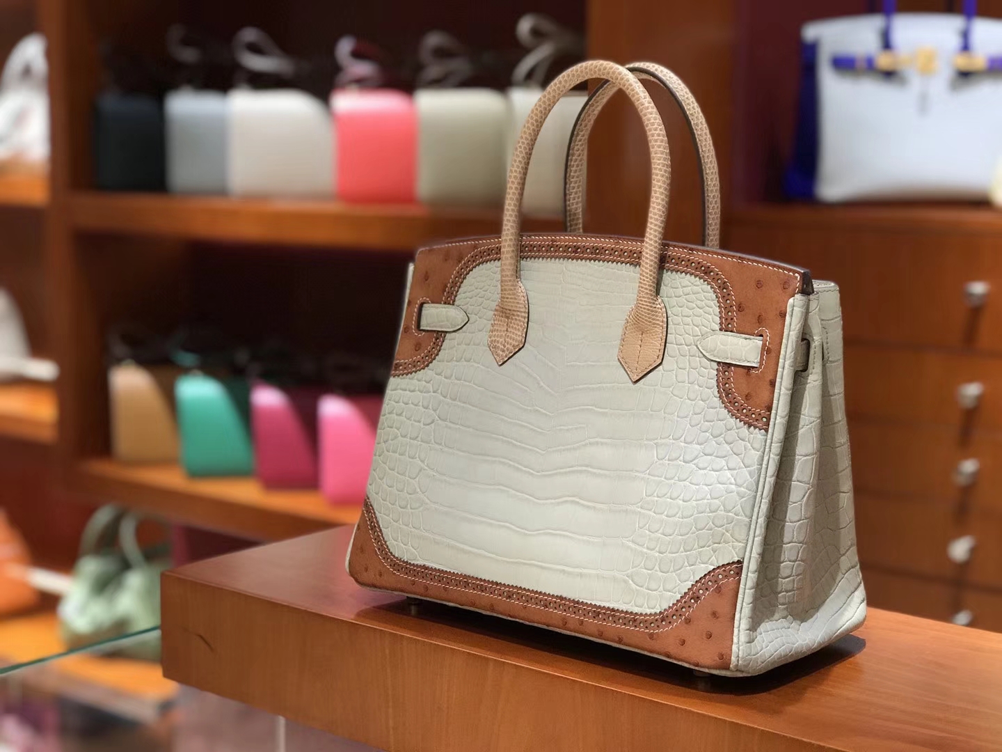 HERMES 爱马仕 铂金包 Birkin 三拼皮 鸵鸟 鳄鱼皮 蜥蜴皮 25cm 30cm 现货