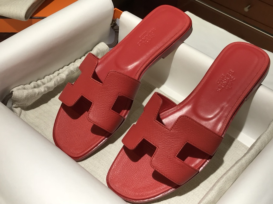 Hermes 经典款拖鞋  高端订制  独家品质 中国红同色底 Epsom