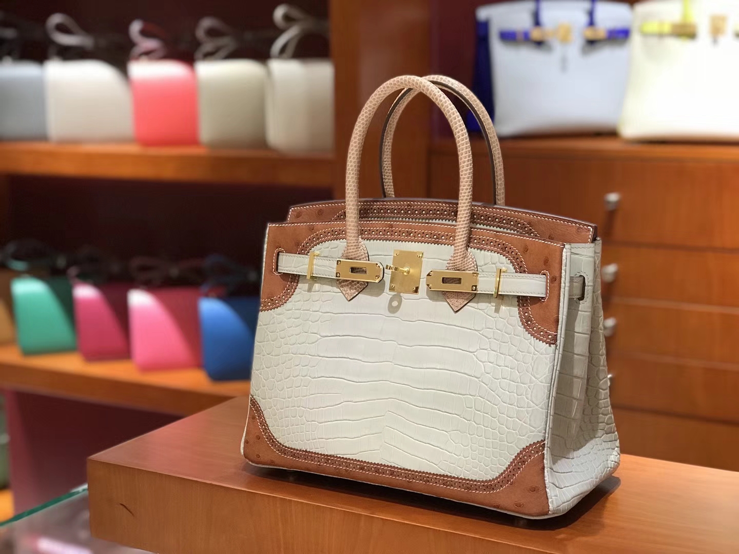 HERMES 爱马仕 铂金包 Birkin 三拼皮 鸵鸟 鳄鱼皮 蜥蜴皮 25cm 30cm 现货