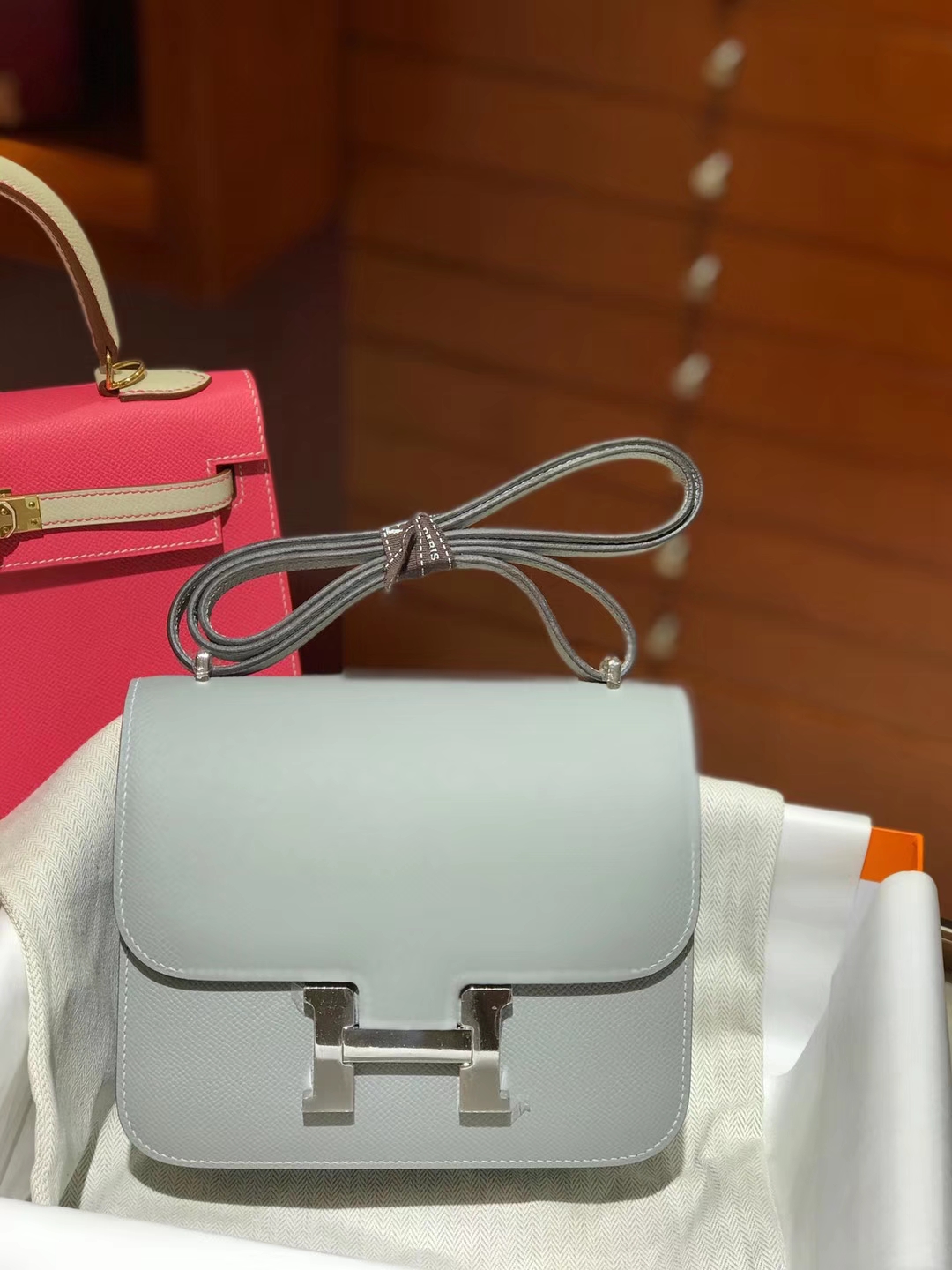 HERMES 空姐包 Constance 手掌纹 海鸥灰 4z gris mouette 银扣
