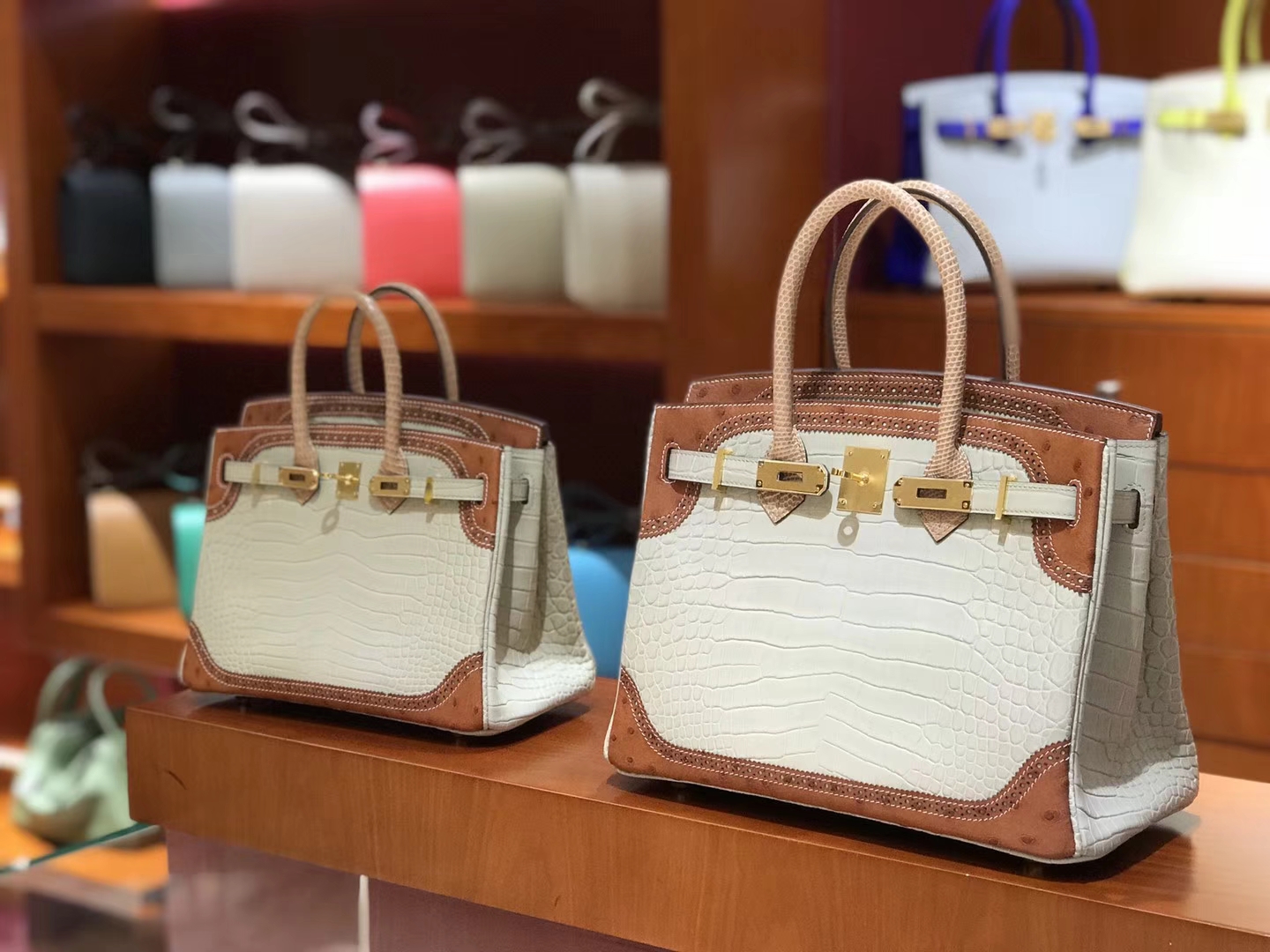 HERMES 爱马仕 铂金包 Birkin 三拼皮 鸵鸟 鳄鱼皮 蜥蜴皮 25cm 30cm 现货