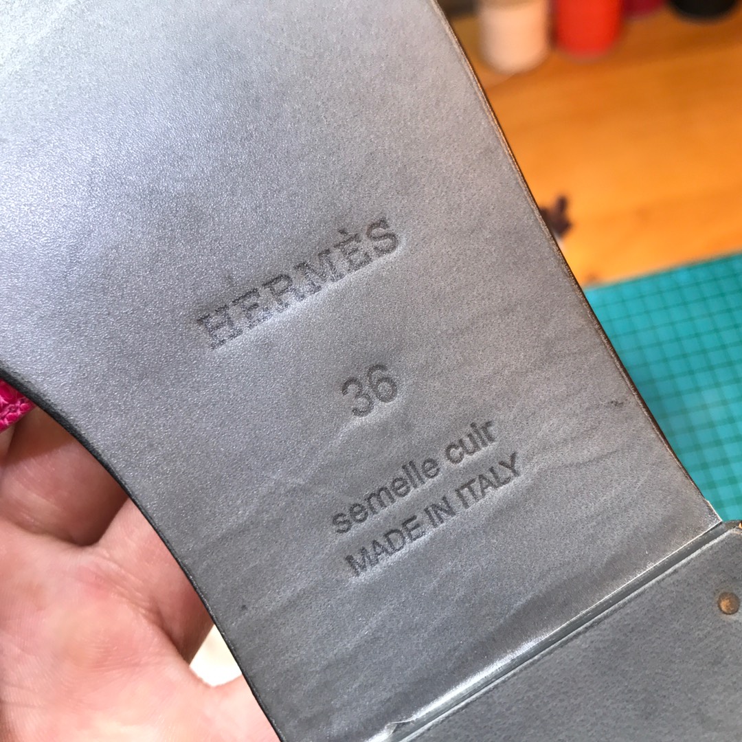 Hermes 平底拖鞋蜥蜴皮 E5 Rose Tyrien糖果粉色35-39