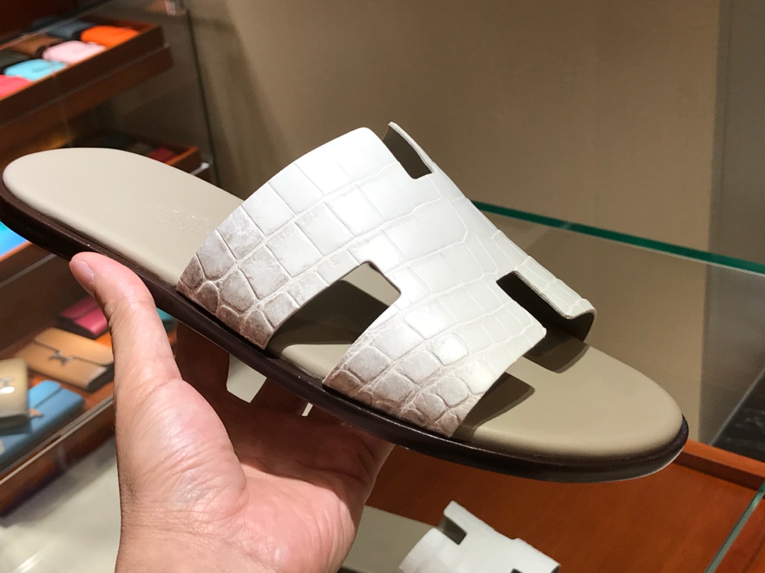 H鳄鱼皮拖鞋 男款 Crocodile leather  意大利树羔皮底