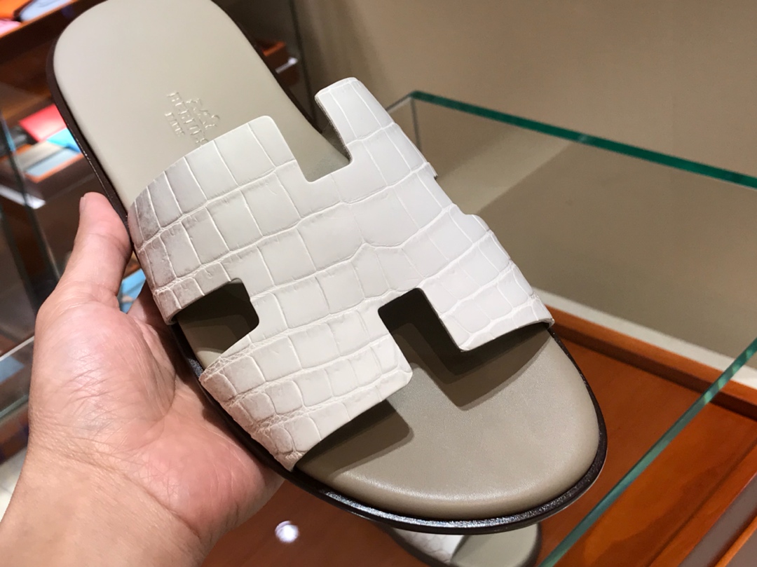 H鳄鱼皮拖鞋 男款 Crocodile leather  意大利树羔皮底