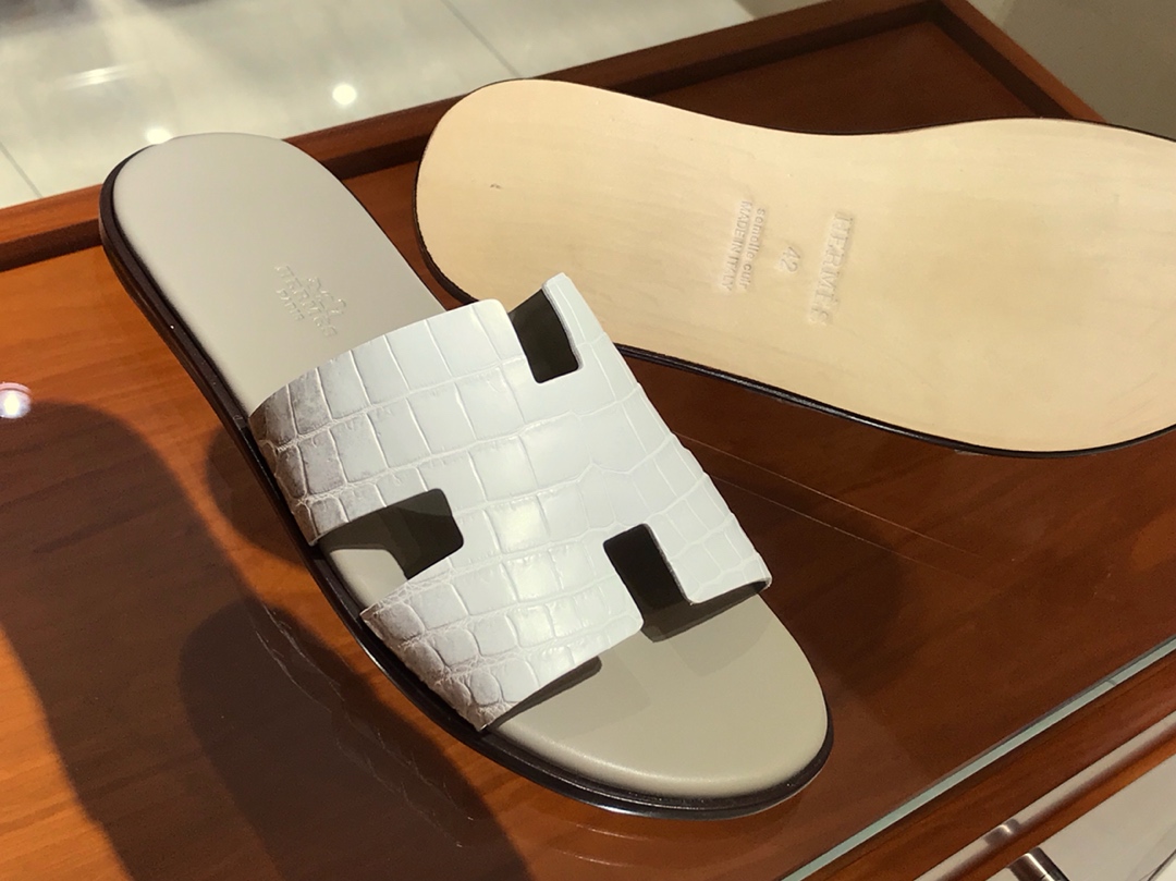 H鳄鱼皮拖鞋 男款 Crocodile leather  意大利树羔皮底