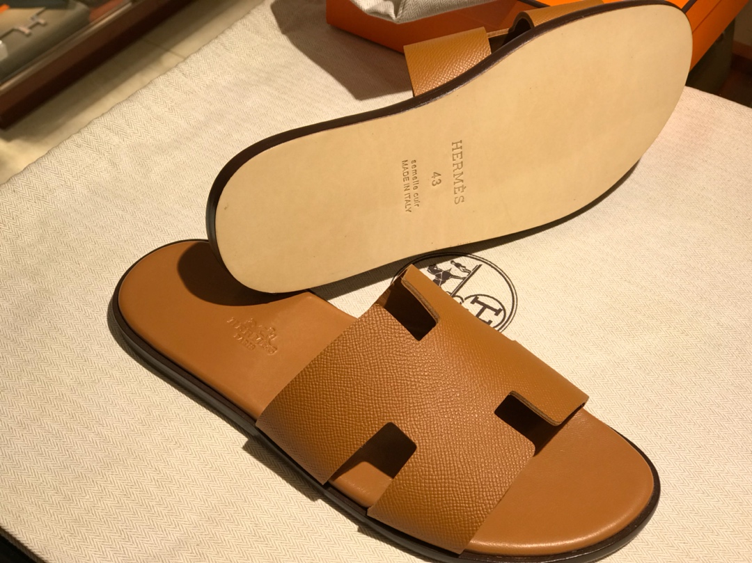 Hermes男仕经典款拖鞋 Epsom leather  意大利树羔皮底 独家品质