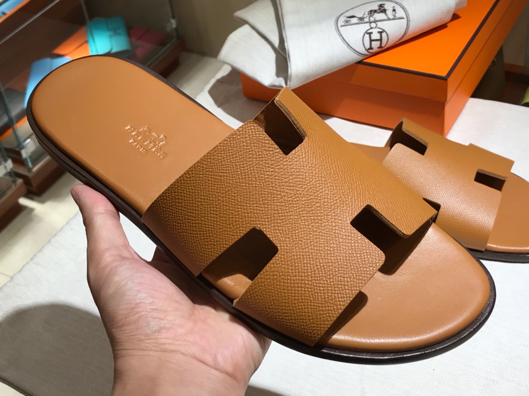 Hermes男仕经典款拖鞋 Epsom leather  意大利树羔皮底 独家品质