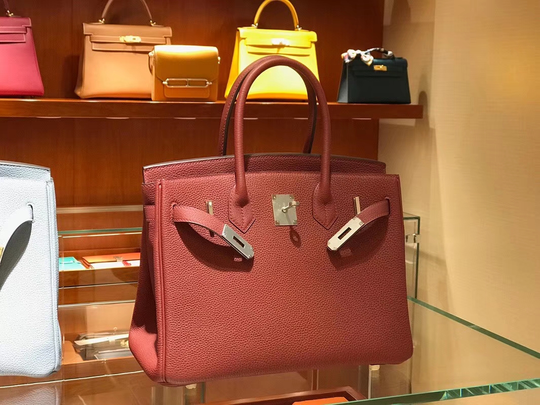 HERMES 爱马仕 Birkin 25CM 金扣 砖红 进口Togo皮