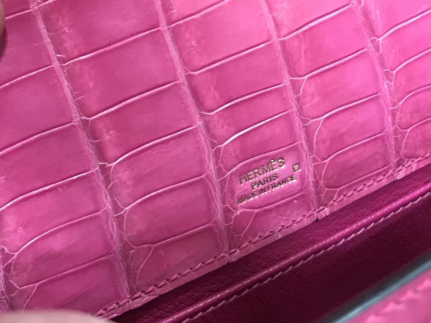 HERMES 爱马仕 Mini Kelly 22cm 手拎包 5J 桃粉色 桃红色 Fuschia Pink 鳄鱼皮