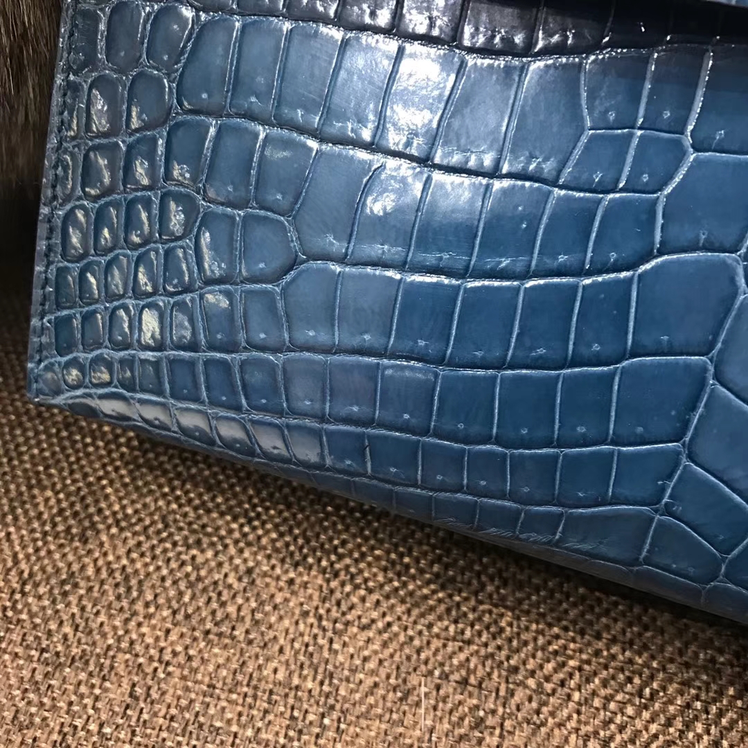HERMES 爱马仕 Mini Kelly 22cm 手拎包 N7 风暴蓝 Blue Tempete 鳄鱼皮