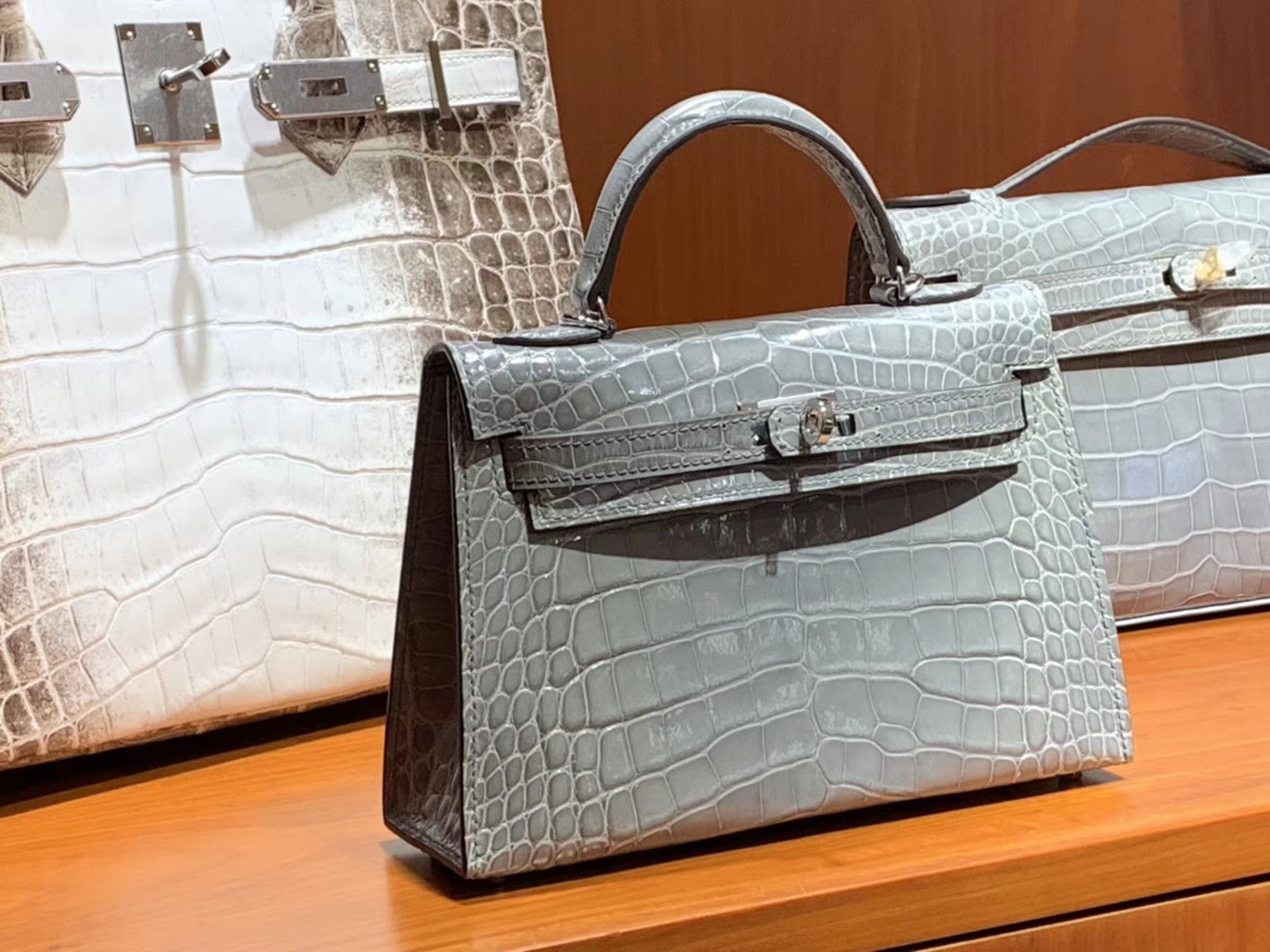 HERMES 爱马仕 Mini Kelly 22cm 二代 手拎包 鳄鱼皮 斑鸠灰