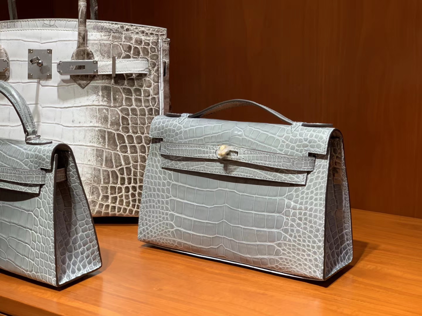 HERMES 爱马仕 Mini Kelly 22cm 手拎包 鳄鱼皮 斑鸠灰