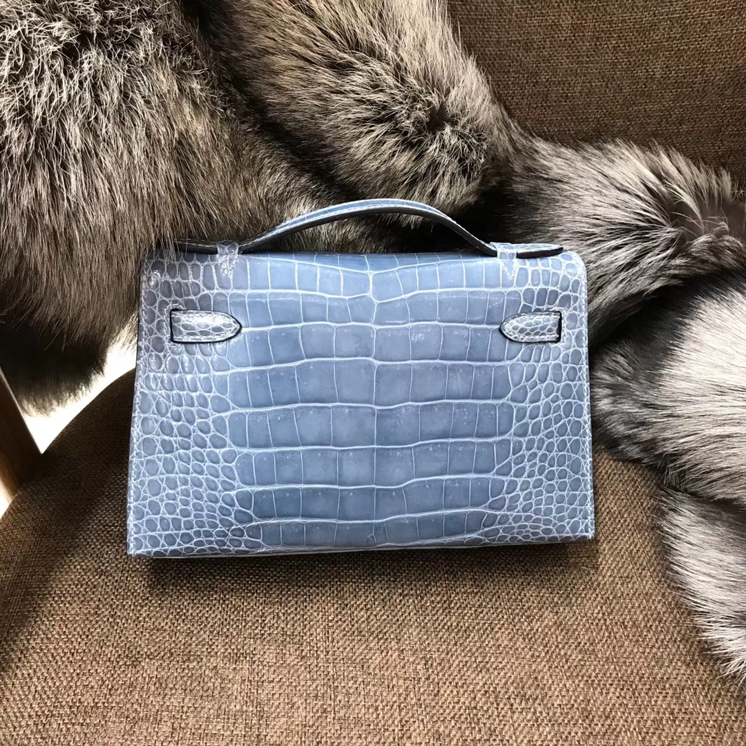 HERMES 爱马仕 Mini Kelly 22cm 手拎包 r2玛瑙蓝 鳄鱼皮