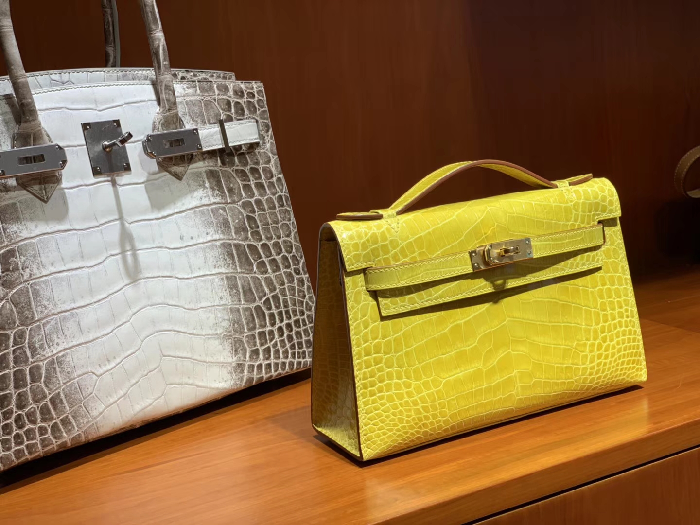 HERMES 爱马仕 Mini Kelly 22cm 手拎包 鳄鱼皮 琥珀黄