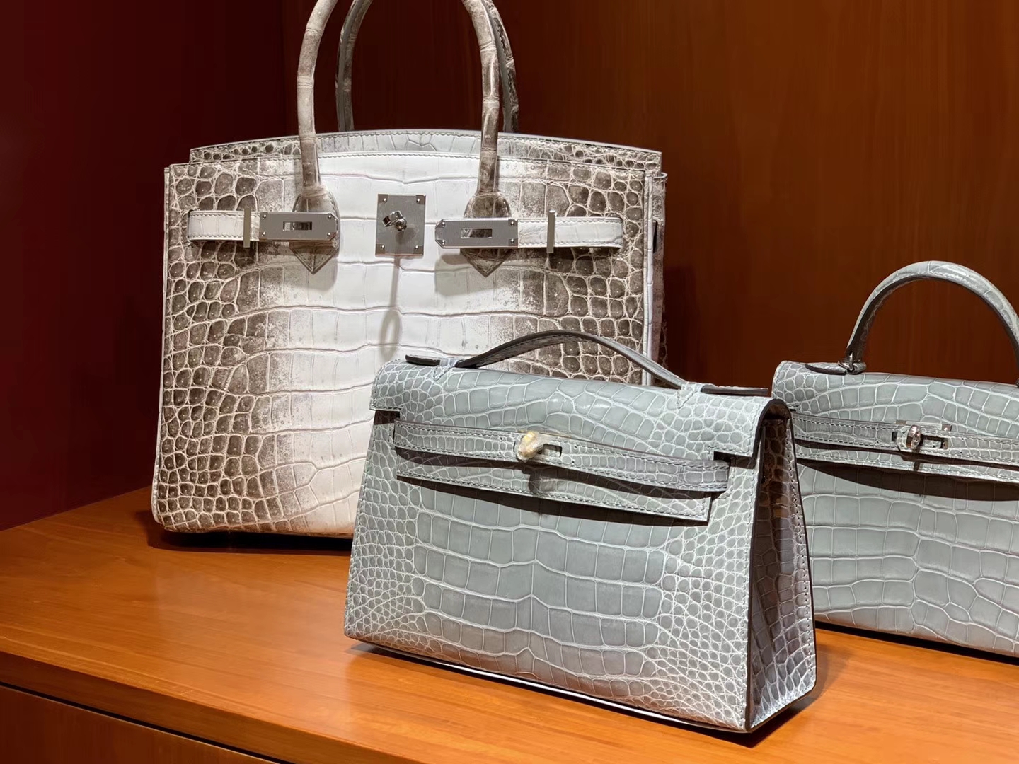 HERMES 爱马仕 Mini Kelly 22cm 手拎包 鳄鱼皮 斑鸠灰