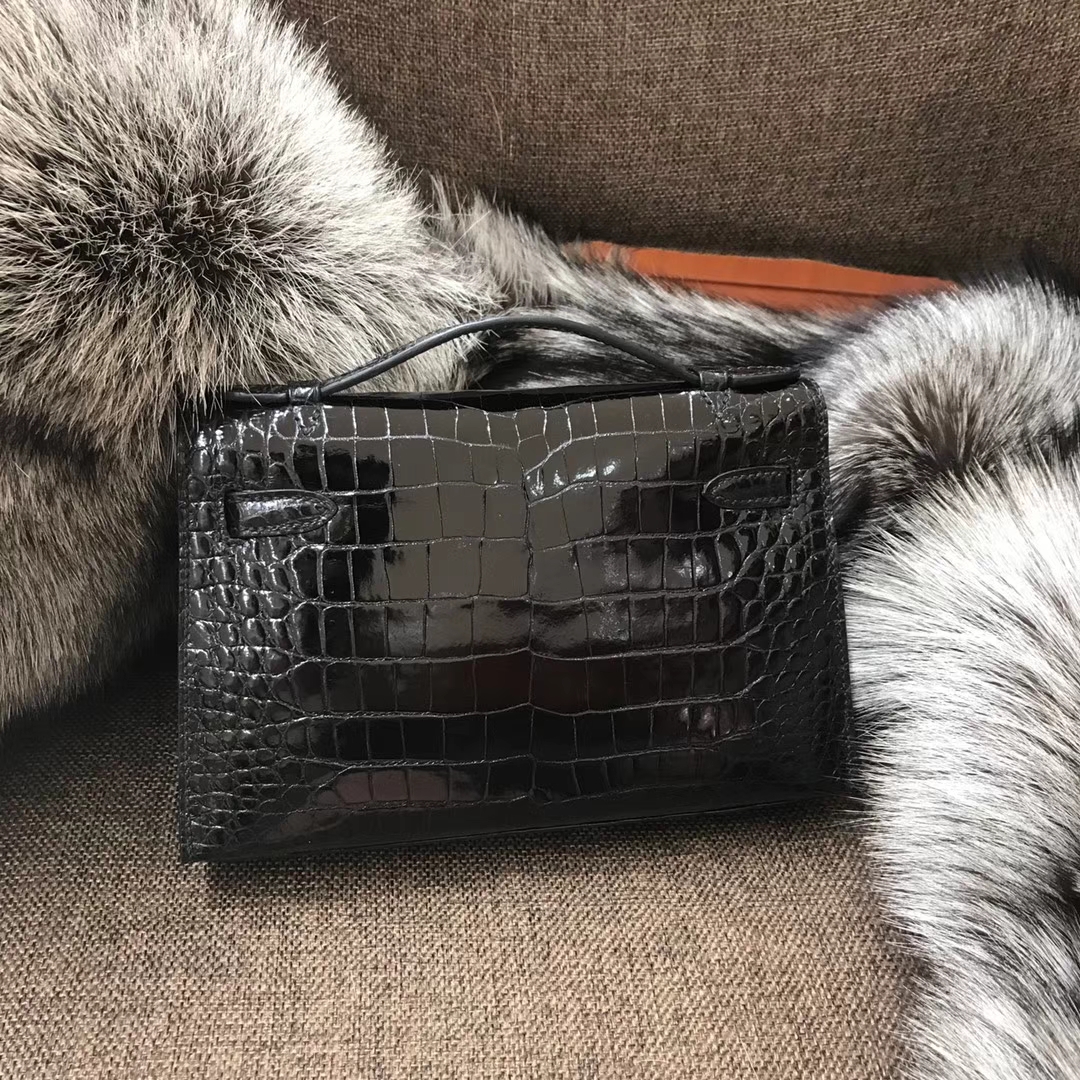 HERMES 爱马仕 Mini Kelly 22cm 手拎包 89黑色 Noir 鳄鱼皮