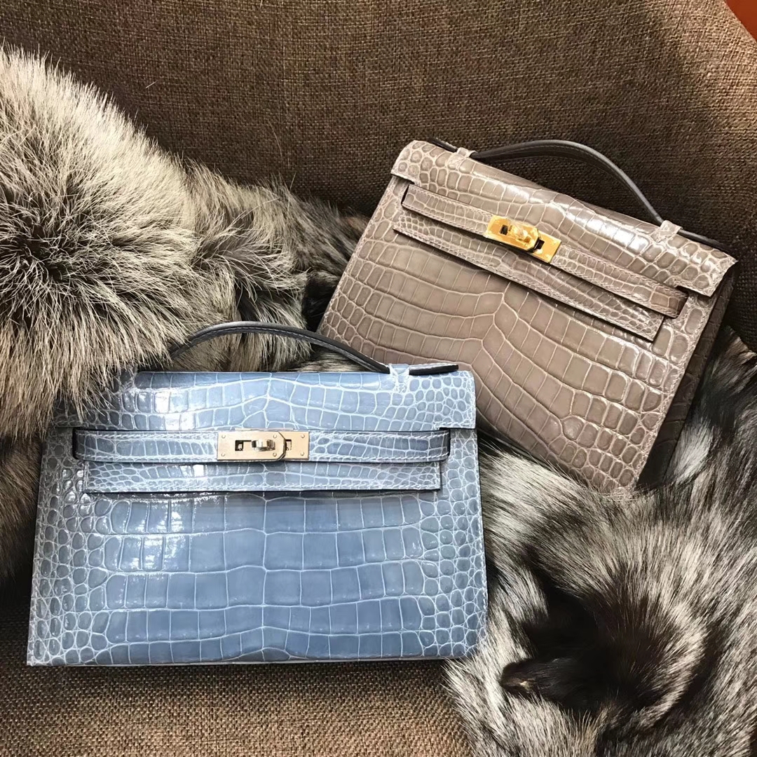 HERMES 爱马仕 Mini Kelly 22cm 手拎包 r2玛瑙蓝 鳄鱼皮