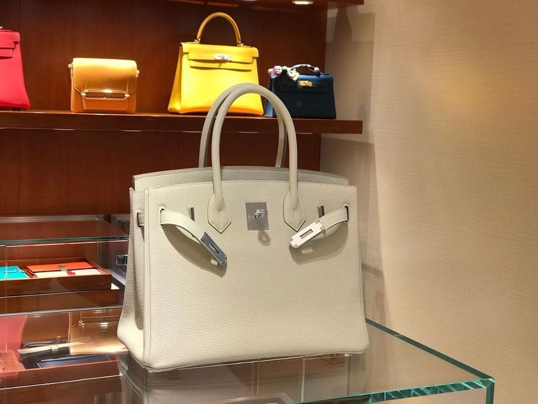 HERMES 爱马仕 Birkin 25CM 金扣 奶昔白 Craie 进口Togo皮