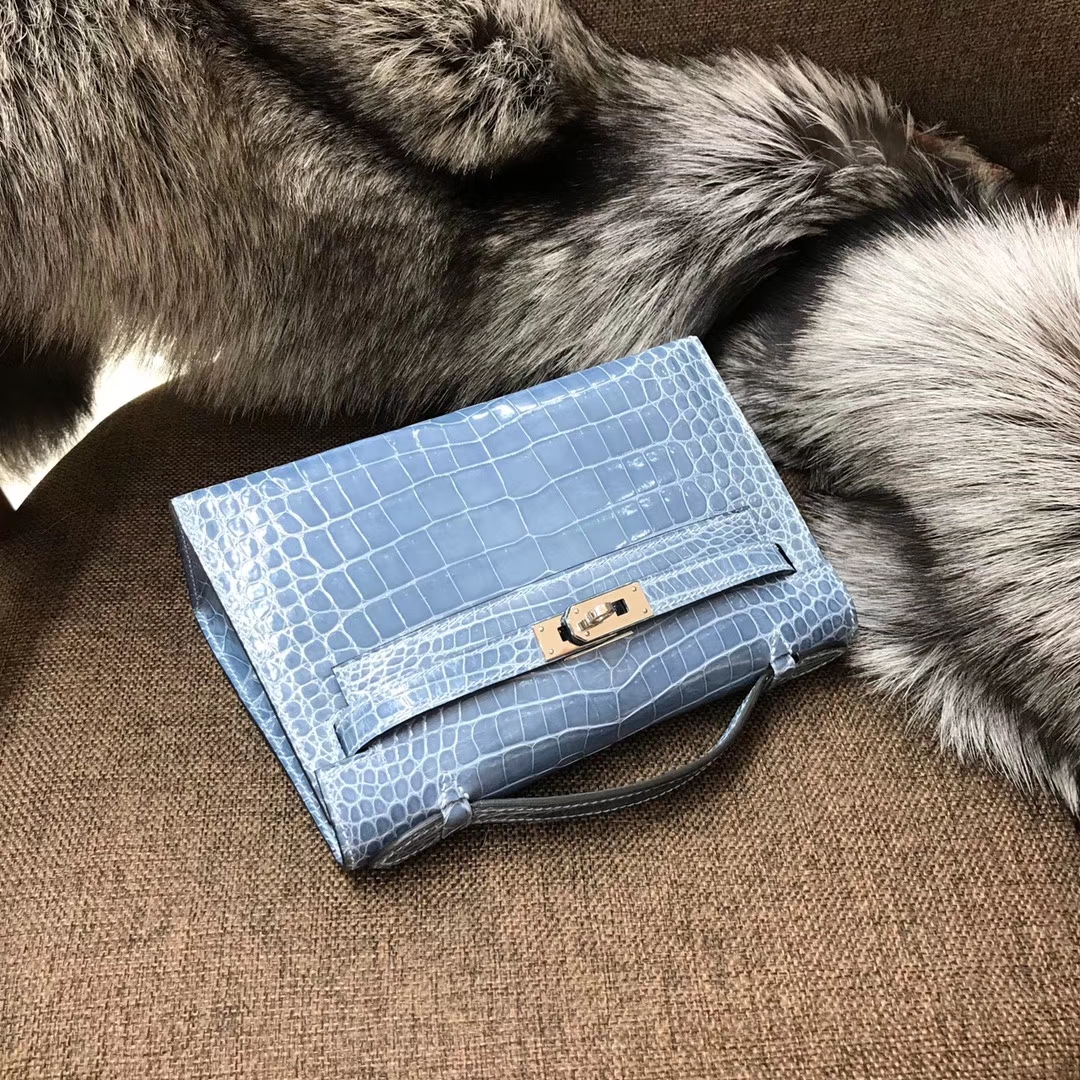 HERMES 爱马仕 Mini Kelly 22cm 手拎包 r2玛瑙蓝 鳄鱼皮