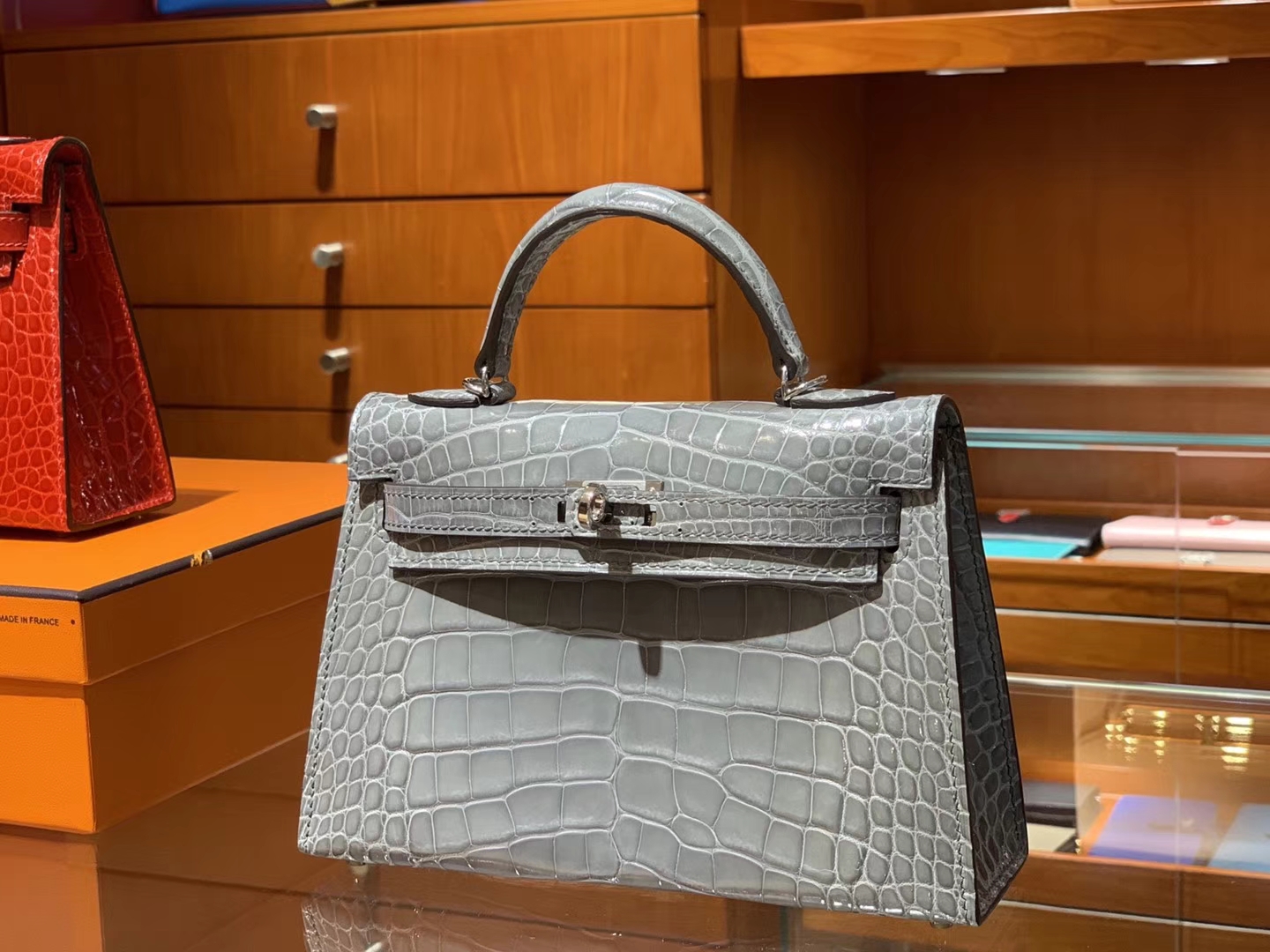 HERMES 爱马仕 Mini Kelly 22cm 二代 手拎包 鳄鱼皮 斑鸠灰