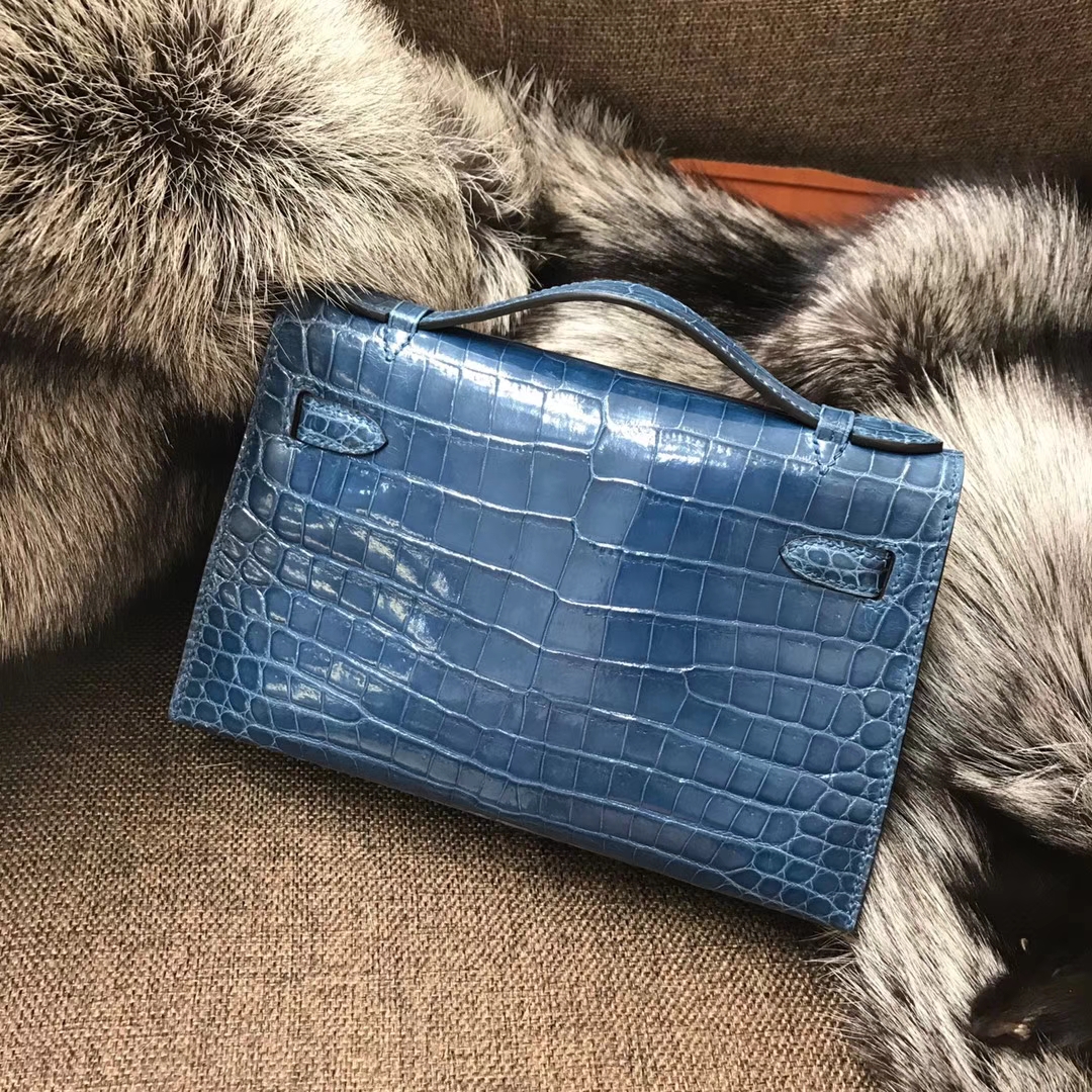 HERMES 爱马仕 Mini Kelly 22cm 手拎包 N7 风暴蓝 Blue Tempete 鳄鱼皮
