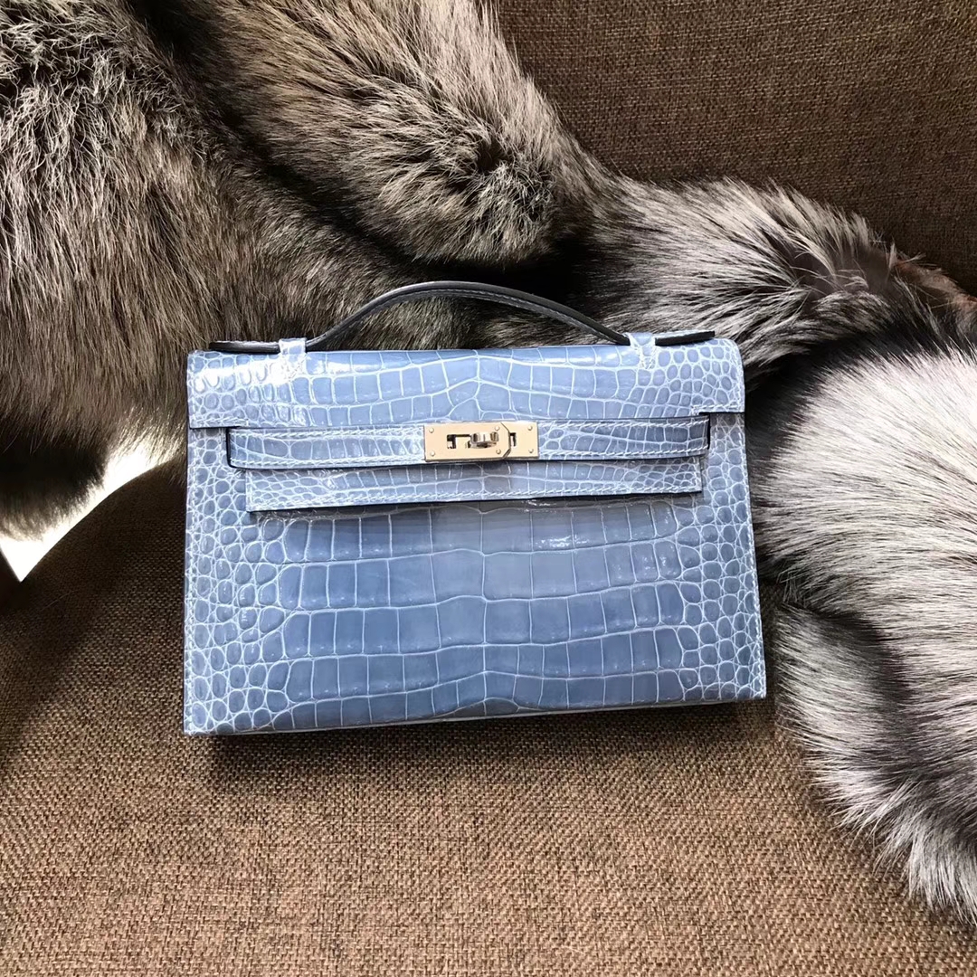 HERMES 爱马仕 Mini Kelly 22cm 手拎包 r2玛瑙蓝 鳄鱼皮