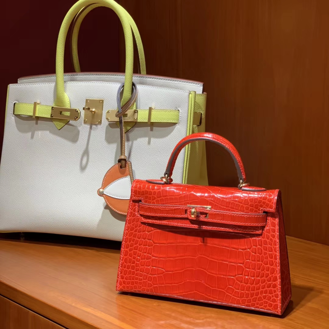 HERMES 爱马仕 Mini Kelly 22cm 二代 手拎包 鳄鱼皮 番茄红 