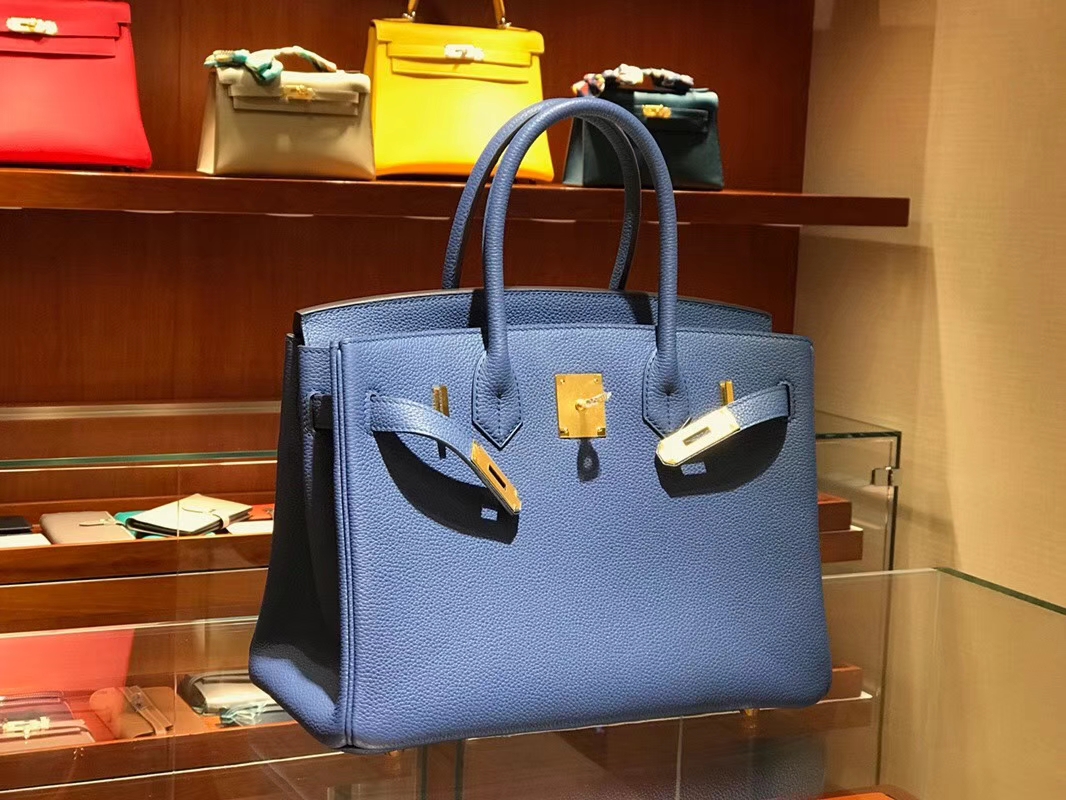HERMES 爱马仕 铂金包 Birkin 25cm r2玛瑙蓝 金扣 配全套专柜原版包装