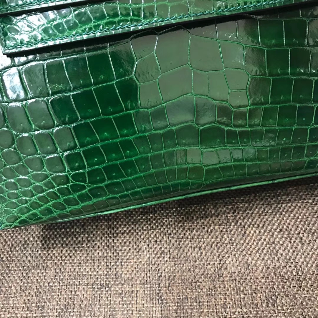 HERMES 爱马仕 Mini Kelly 22cm 手拎包 CK67 Vert Fonce 祖母绿 鳄鱼皮