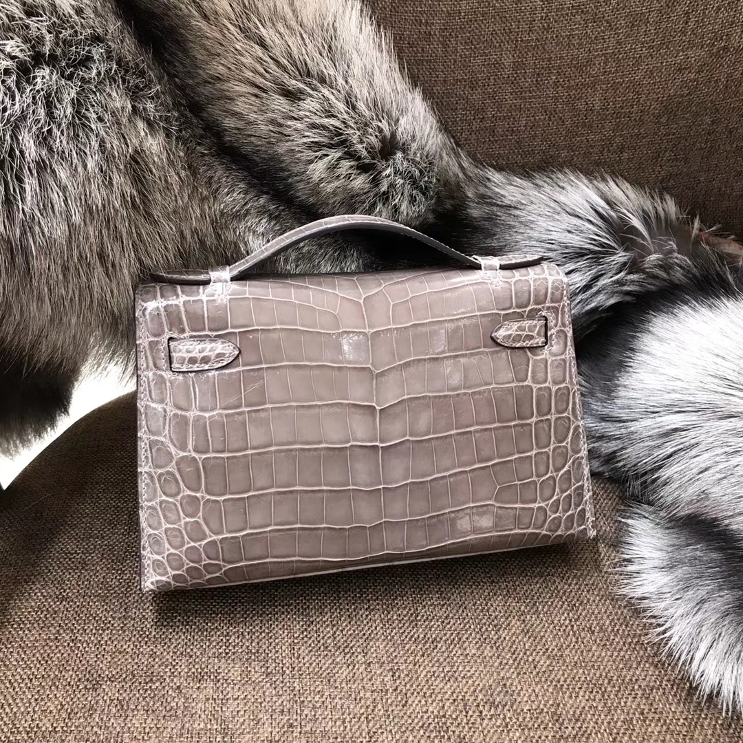 HERMES 爱马仕 Mini Kelly 22cm 手拎包 8F 锡器灰 Etain 鳄鱼皮