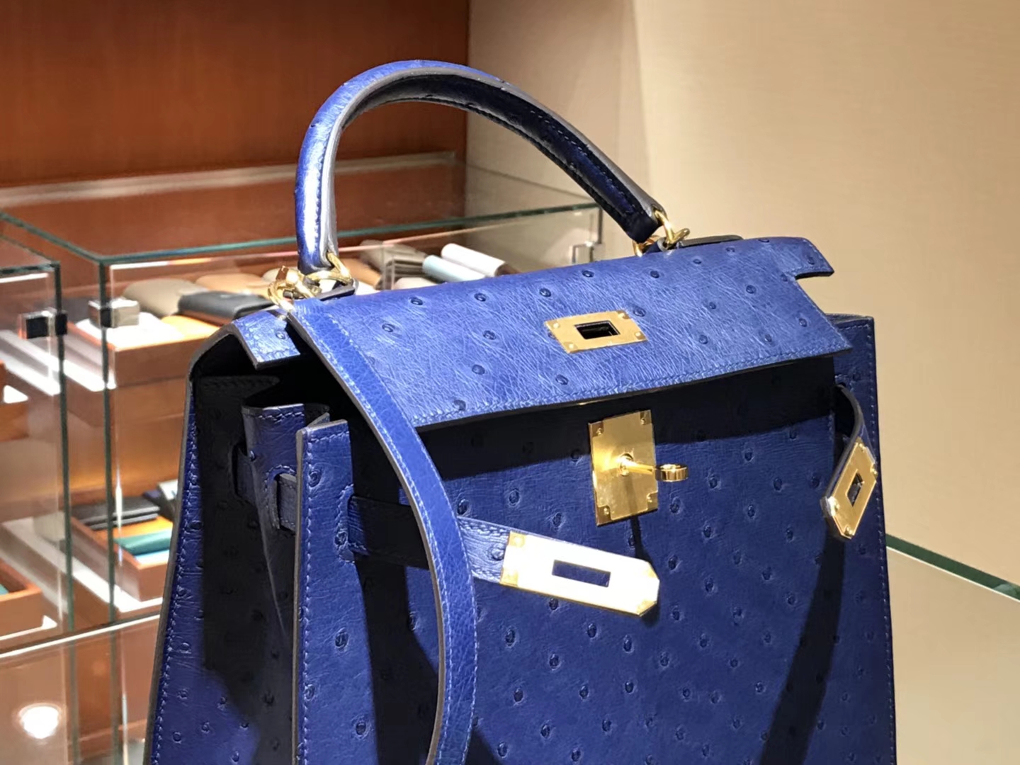 HERMES 爱马仕 凯莉包 Kelly 25cm 28cm 鸵鸟皮 玛尔塔兰  金银扣 配全套专柜原版包装