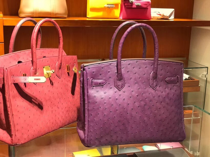 HERMES 爱马仕 铂金包 Birkin 30cm 鸵鸟皮 海葵紫 P9 Anemone 金银扣都可以定制