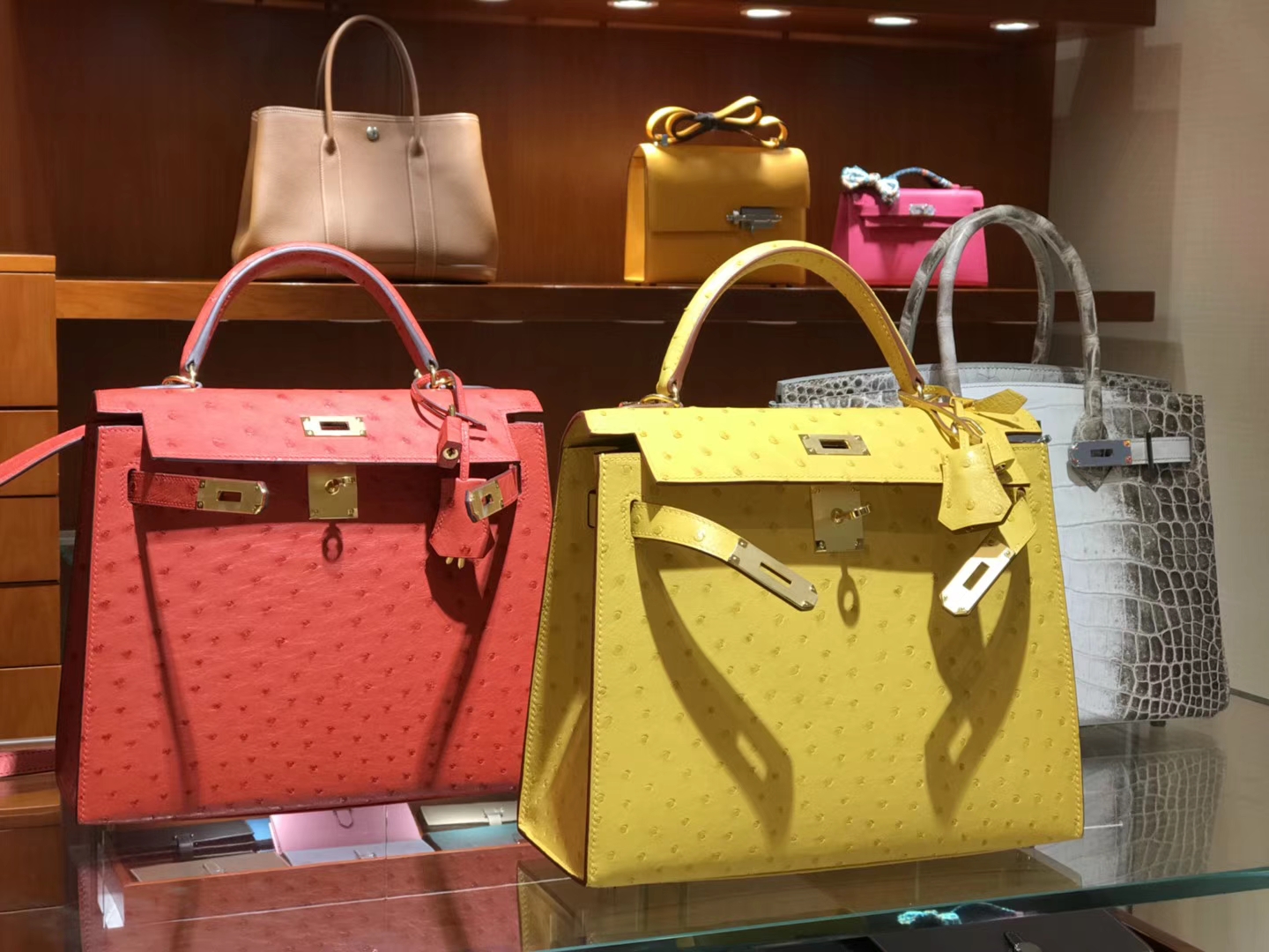 HERMES 爱马仕 凯莉包 Kelly 25cm 28cm 鸵鸟皮 太阳黄 9V 金银扣都可以定制