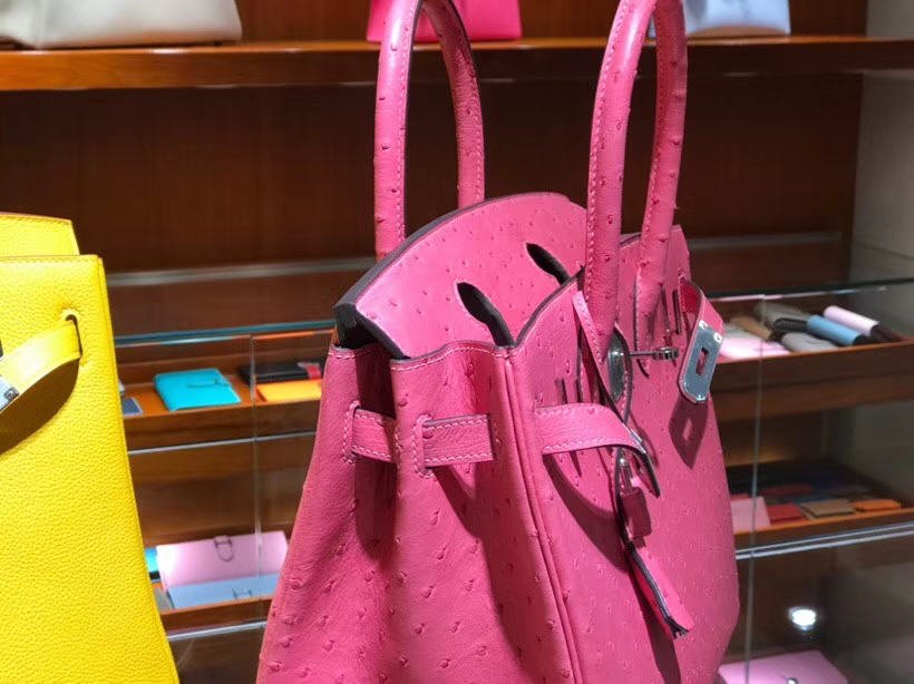 HERMES 爱马仕 铂金包 Birkin 30cm 鸵鸟皮 唇膏粉 U5 Rose elipstick 金银扣都可以定制