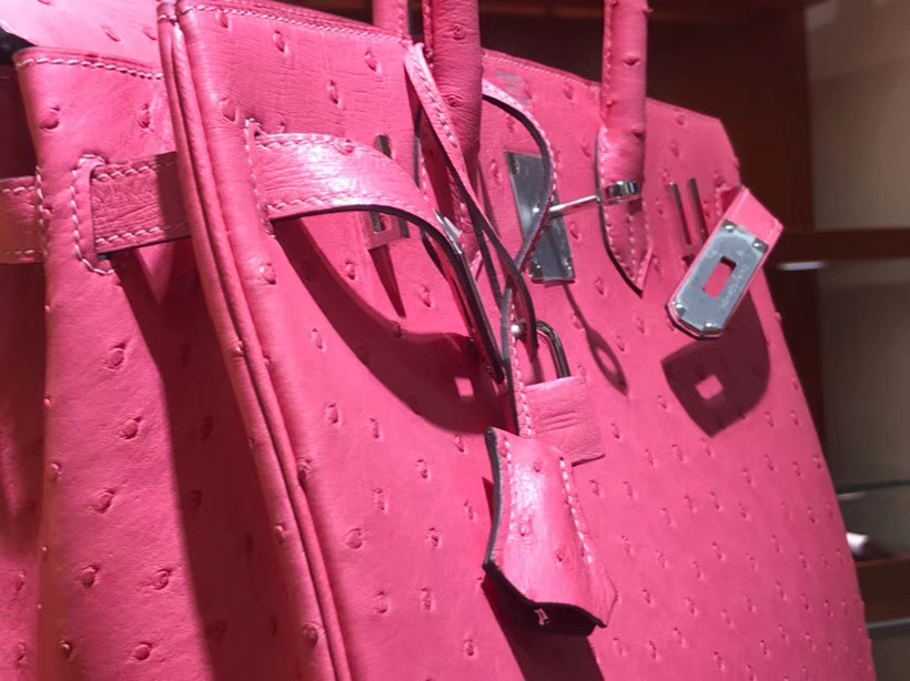 HERMES 爱马仕 铂金包 Birkin 30cm 鸵鸟皮 唇膏粉 U5 Rose elipstick 金银扣都可以定制
