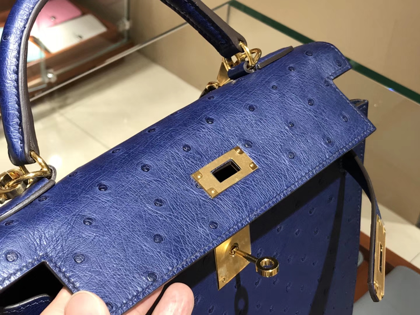 HERMES 爱马仕 凯莉包 Kelly 25cm 28cm 鸵鸟皮 玛尔塔兰  金银扣 配全套专柜原版包装