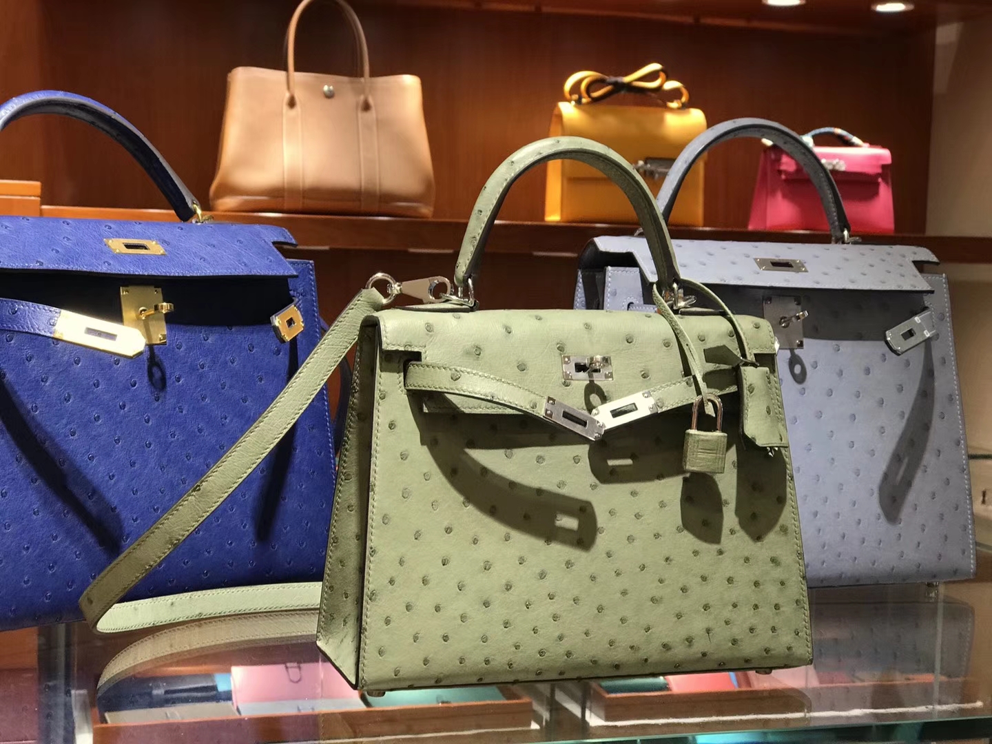 HERMES 爱马仕 凯莉包 Kelly 25cm 28cm 鸵鸟皮 奇异果绿 6R Kiwi Candy 金银扣都可以定制