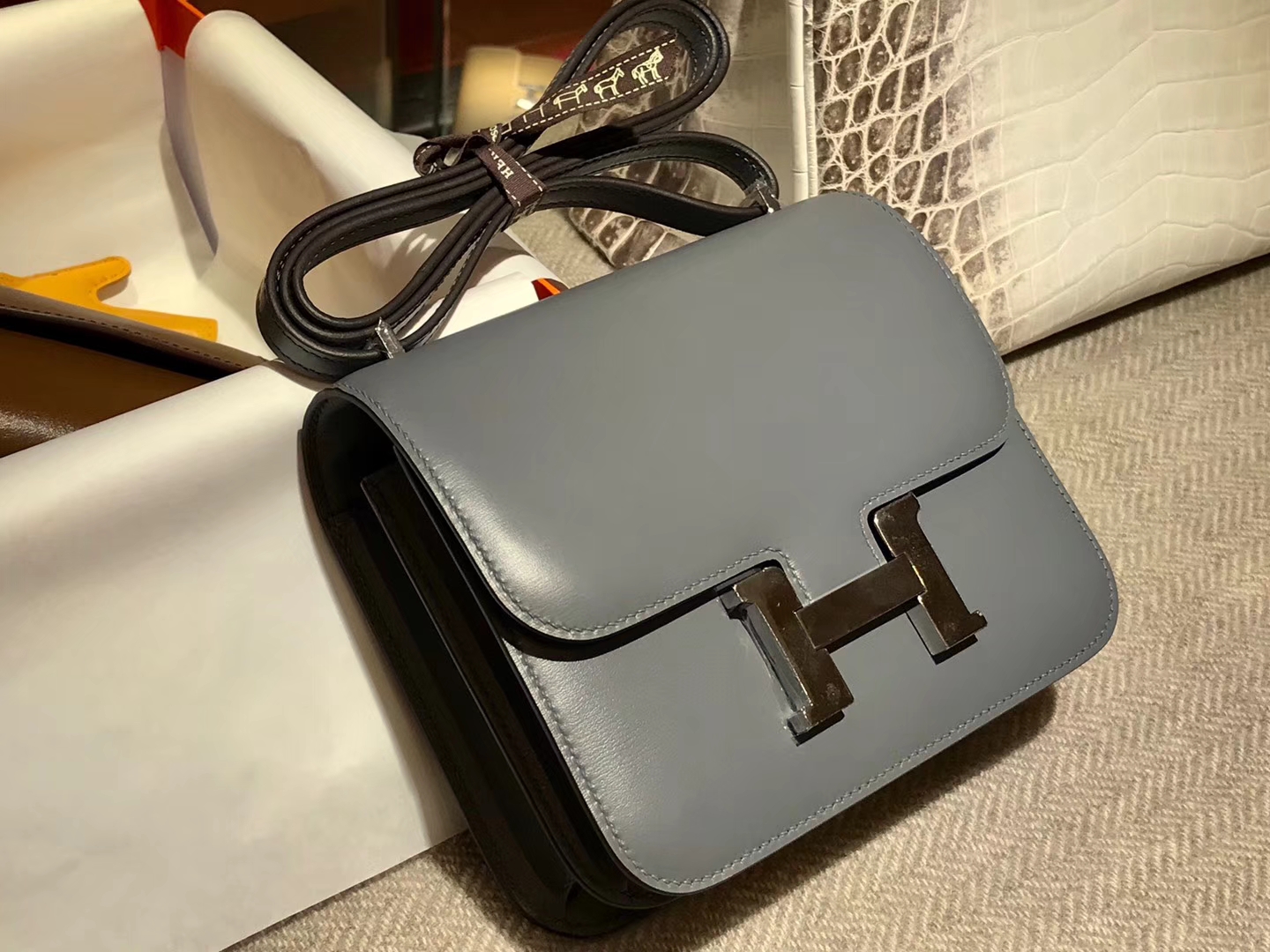 HERMES 爱马仕 空姐包 Constance BOX 锡器灰 银扣