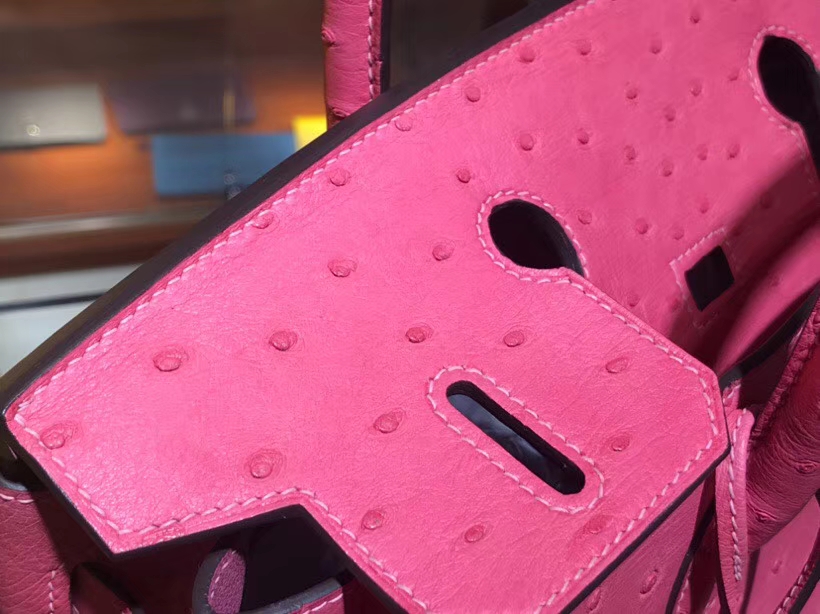 HERMES 爱马仕 铂金包 Birkin 30cm 鸵鸟皮 唇膏粉 U5 Rose elipstick 金银扣都可以定制