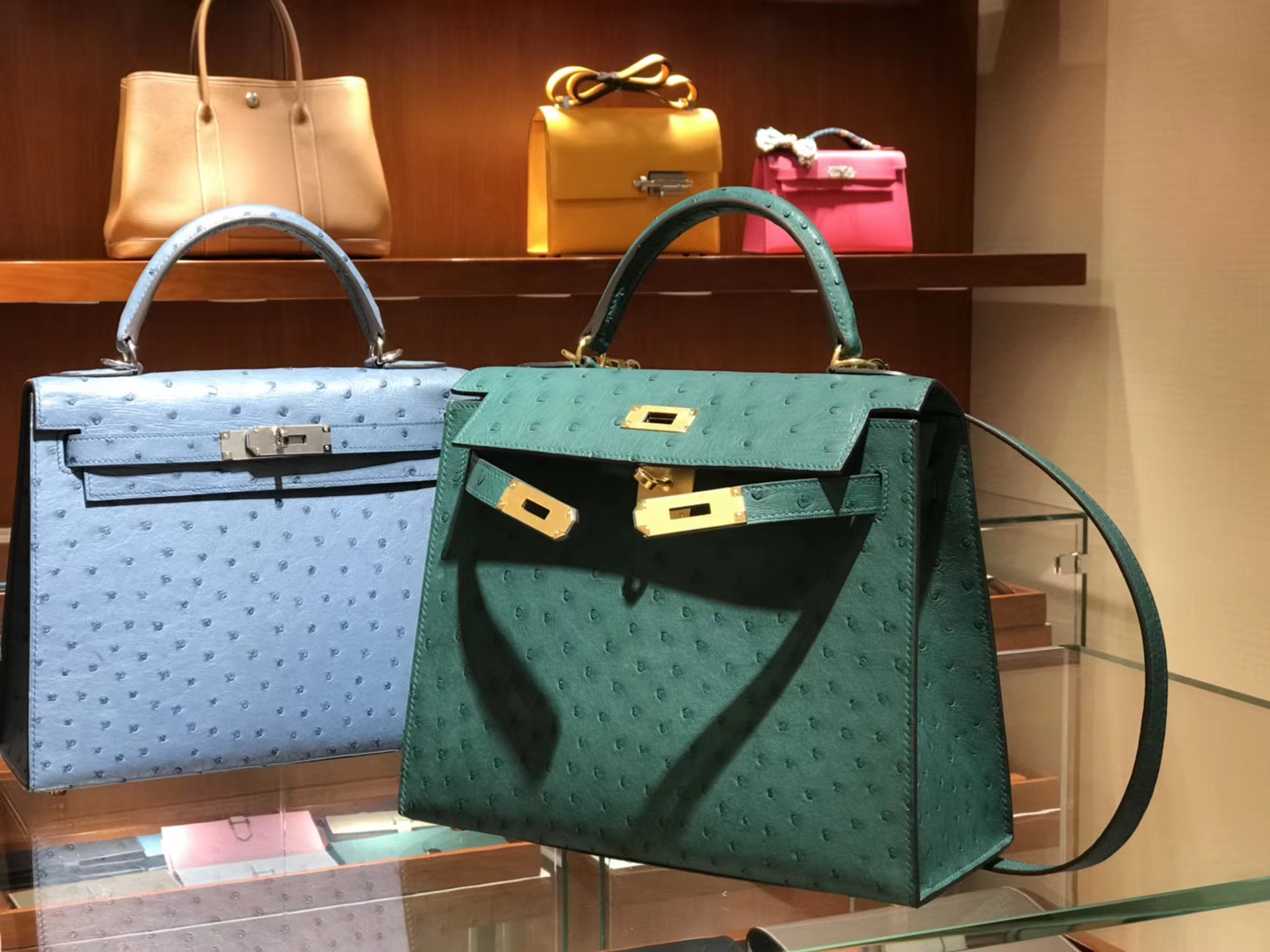 HERMES 爱马仕 凯莉包 Kelly 25cm 28cm 鸵鸟皮 孔雀绿 Z6 Malaoitte 金银扣都可以定制