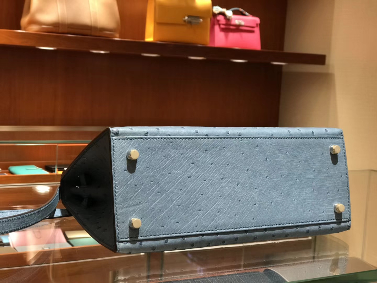 HERMES 爱马仕 凯莉包 Kelly 25cm 28cm 鸵鸟皮 暴风蓝 Y7 Blue orage 金银扣都可以定制
