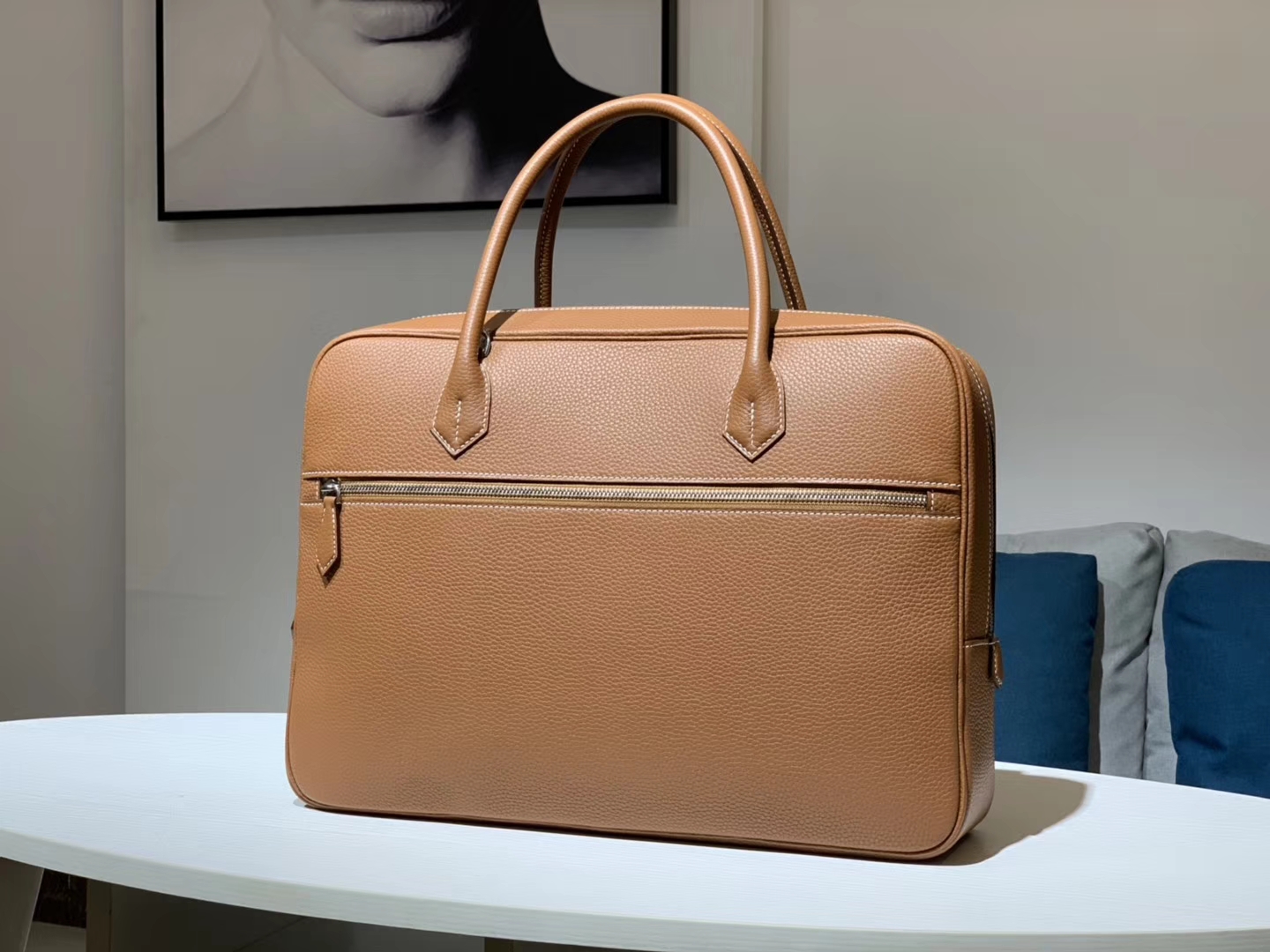 HERMES 爱马仕 手提邮差包 Clemence皮 金棕色 CK37 40×28×9