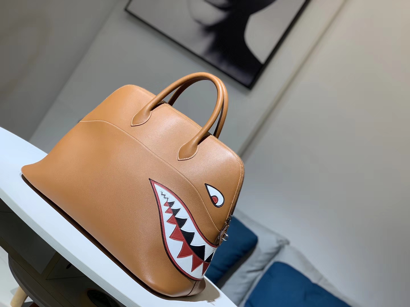 HERMES 爱马仕男包 林俊杰同款鲨鱼包 金棕色 
