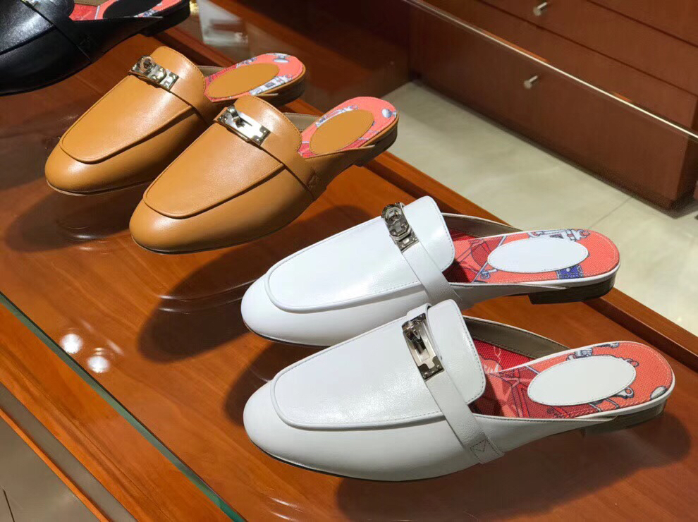 H家 独家品质 秋冬新款女款 迷你凯莉mini Kelly扣一脚蹬拖鞋  意大利树羔皮底 纯手工缝制工艺