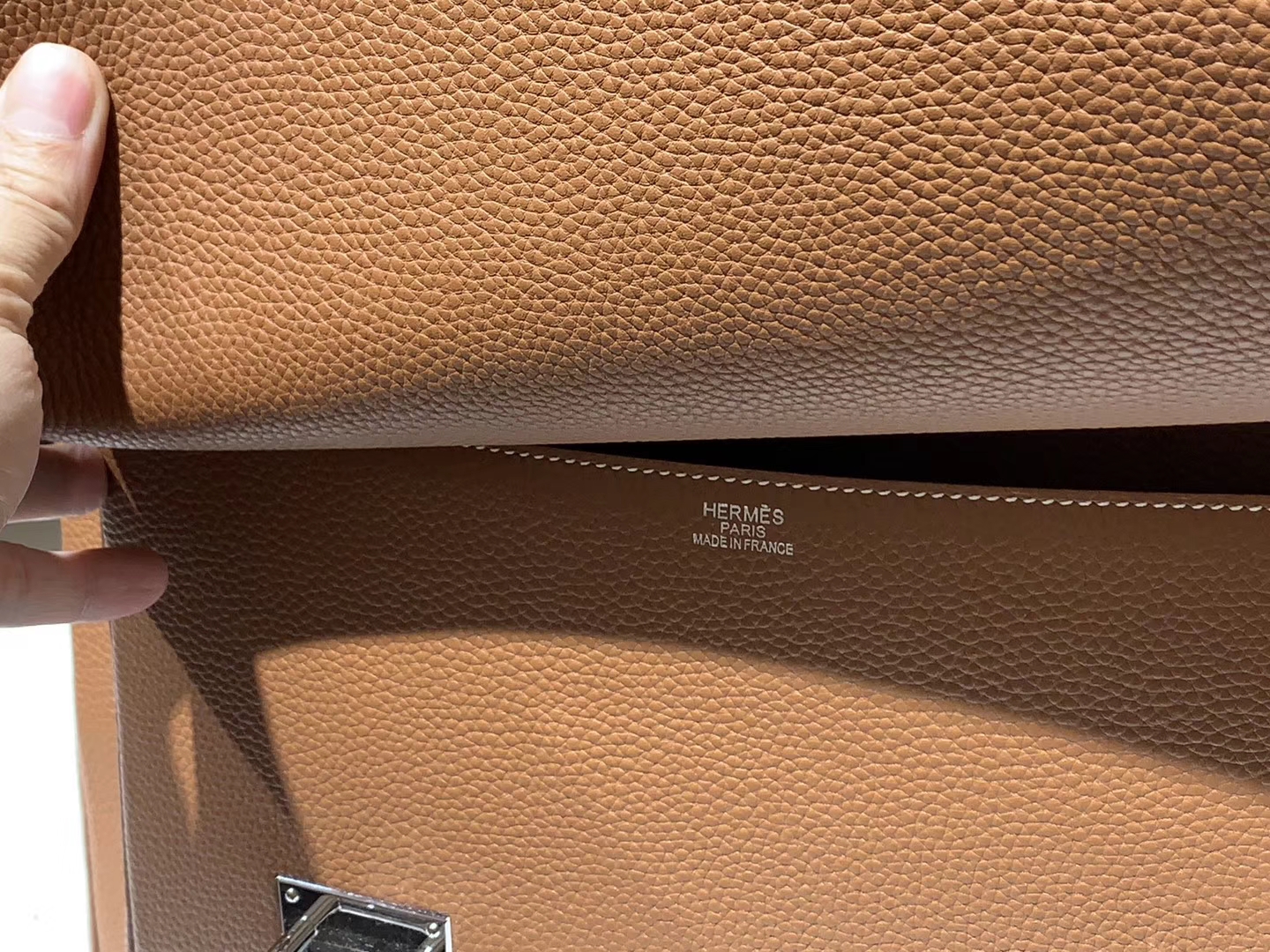 HERMES 爱马仕 手提邮差包 Clemence皮 金棕色 CK37 40×28×9